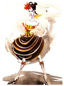 Model wearing a voluminous skirt